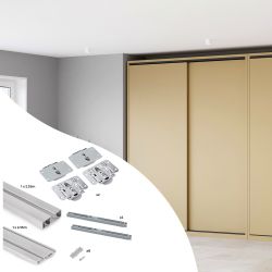 Kit de ferrures Flow pour placard 2 portes coulissantes avec rails de surface 2,35m, panneaux non inclus, Anodisé mat