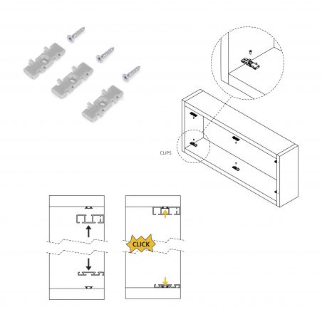 Kit de ferrures Flow pour placard 2 portes coulissantes avec rails de surface 2,35m, panneaux non inclus, Anodisé mat Kit de ferrures Flow pour placard 2 portes coulissantes avec rails de surface 2,35m, panneaux non inclus, Anodisé mat