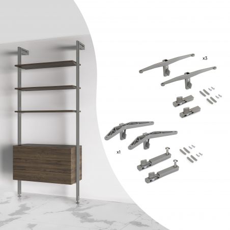 Kit de 3 jeux de supports d'étagères en bois et 1 jeu de supports de modules, Gris Kit de 3 jeux de supports d'étagères en bois et 1 jeu de supports de modules, Gris