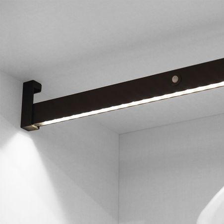 Barre de penderie Castor avec lumière LED, batterie amovible et détecteur de mouvement, 858 mm, Moka