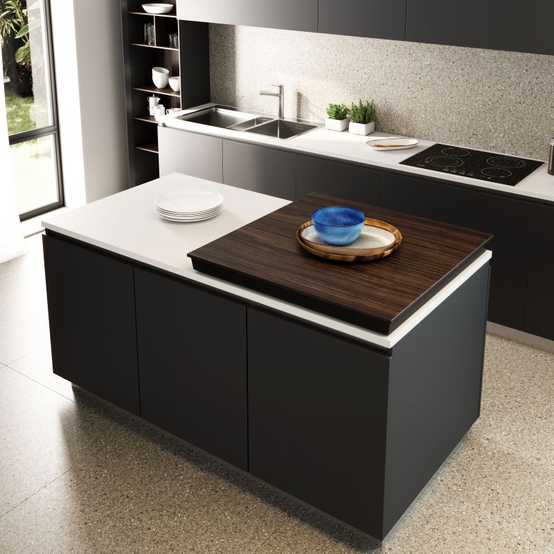 Coulisses pour table coulissante, modèle Corner, Inox brossé