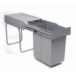 WESCO® Poubelle encastrable 30DT avec bac de rangement, Système de collecte des déchets, gris alu