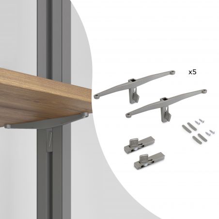 Jeu de 5 supports d'étagères en bois, planches en bois non incluses, Gris Jeu de 5 supports d'étagères en bois, planches en bois non incluses, Gris