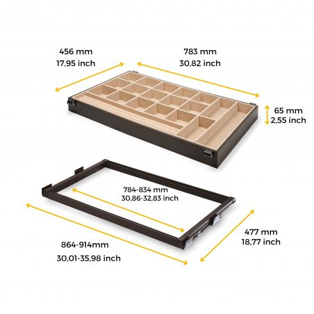 Kit tiroir organisateur et cadre coulissant pour caisson de 900 mm, Moka, 1 ut. Kit tiroir organisateur et cadre coulissant pour caisson de 900 mm, Moka, 1 ut.