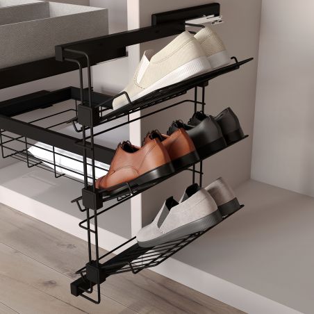 Porte-chaussures latéral coulissant Hack pour placards et dressing, Noir, Sens Gauche Porte-chaussures latéral coulissant Hack pour placards et dressing, Noir, Sens Gauche