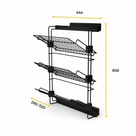 Porte-chaussures latéral coulissant Hack pour placards et dressing, Noir, Sens Gauche Porte-chaussures latéral coulissant Hack pour placards et dressing, Noir, Sens Gauche