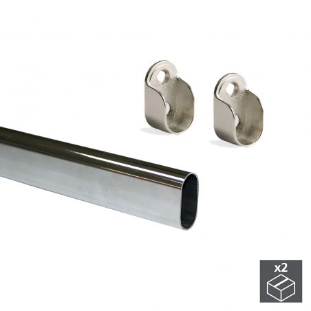 Kit tube de penderie, ovale 30 x 15 mm, 950 mm, Acier, Chromé Kit tube de penderie, ovale 30 x 15 mm, 950 mm, Acier, Chromé