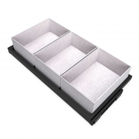 Kit plateau sur coulisses avec 3 paniers de rangement pour caisson de 900 mm, Noir