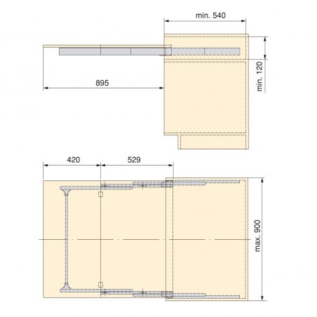 Coulisses Lunch pour table escamotable, Inox brossé Coulisses Lunch pour table escamotable, Inox brossé