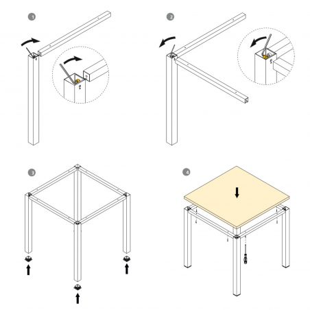 Piètement de table avec pieds carrés et cadre 1150 x 750 mm, Blanc