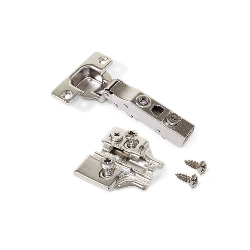 Lot de 20 charnières droite pour montage en applique X91 avec fermetures souples et cales Euro, Hauteur 0, Acier, Nickelé