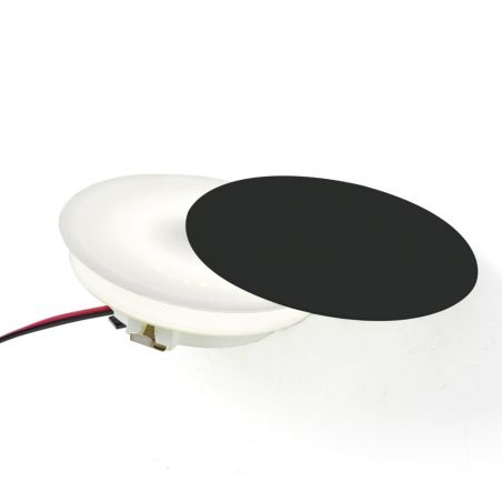 Spot décoratif HALO bibliothèque et meuble, LED 2W, élément lumineux rond blanc avec plaque noire posé.