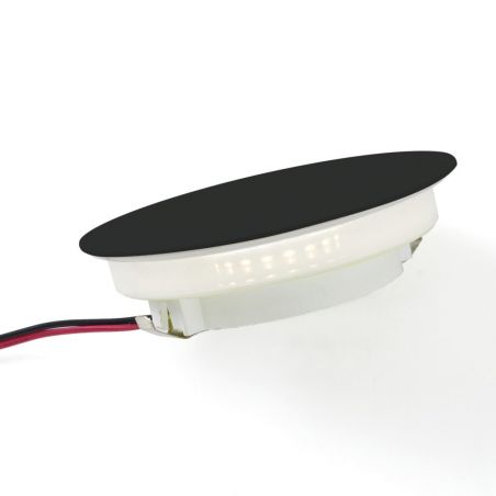 Spot décoratif HALO bibliothèque et meuble LED 2W, luminaire rond noir avec bande LED intégrée et câble visuel sur fond blanc.