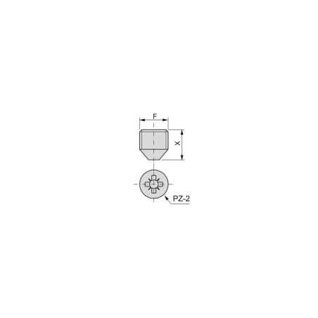Vis de serrage System 14 Emuca acier zingué M8x1, dessin technique montrant dimensions F et X et tête hexagonale avec empreinte