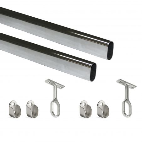 Kit tube de penderie 30x15 mm acier, 1,15 m, Chromé Kit tube de penderie 30x15 mm acier, 1,15 m, Chromé