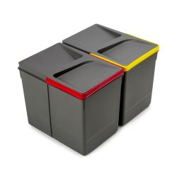 Kit bacs de tri sélectif 30L Recycle pour tiroir de cuisine - 2x15L - Pour meuble de 450 à 700mm - Hauteur 266mm - Gris