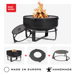Brasero de jardin XXL VIKING 80 cm avec plaque de cuisson 78 cm, 4 poignées et grille haute