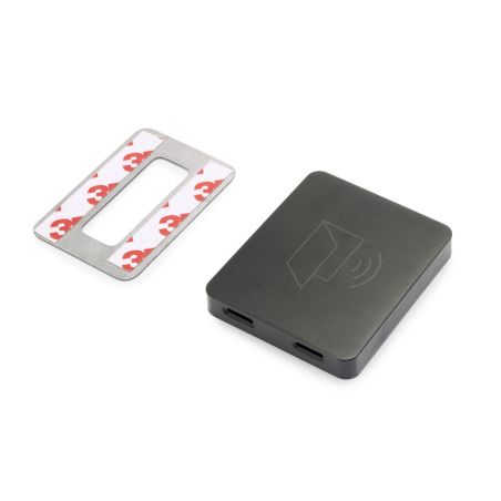 Émetteur LED sans fil Smart Door RF porte avec capteur de proximité USB-C, boîtier noir et plaque adhésive 3M.