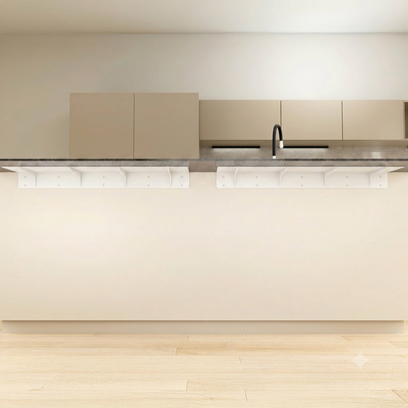 Prolongateur de plan de travail PLAK en acier blanc mat, extension de 250 mm sous un plan de travail moderne avec évier et range