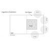 Plan du plan de travail PLAK 450x450mm avec extension snack, emplacement et repères de pose, coins Tabourets arrondis visibles.