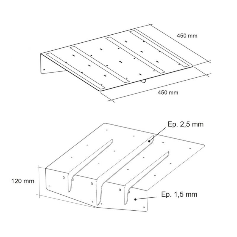 Prolongateur de plan de travail PLAK 450x450mm - extension snack, plan de travail 450x450 mm avec rainures et fixations, dimensi