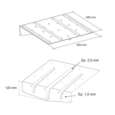 Prolongateur de plan de travail PLAK 450x450mm - extension snack, plan de travail 450x450 mm avec rainures et fixations, dimensi