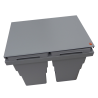 Poubelle pour meuble de 600 mm avec 2 bacs et couvercle fixe gris, ouverture manuelle avec système Soft.
