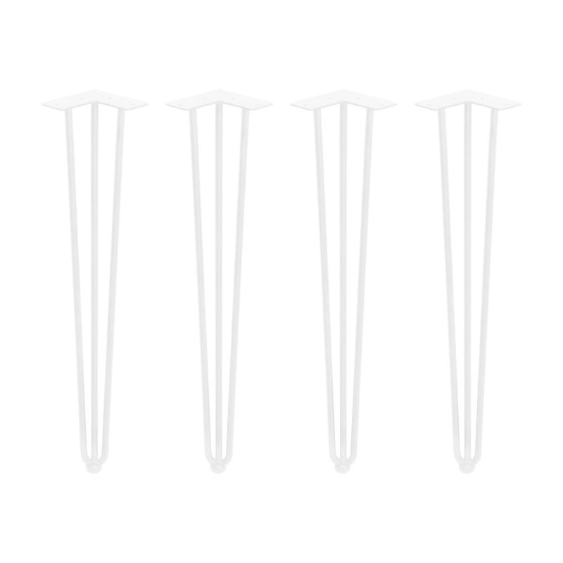 Lot de 4 pieds Hairpin 3 barres pour table, hauteur 710 mm, Blanc