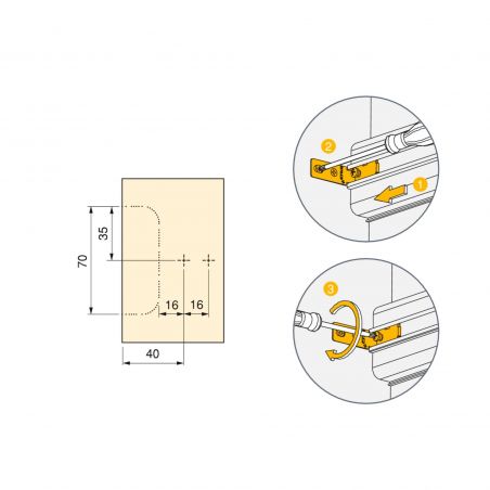 Kit de 2 profils centraux Gola pour meubles de cuisine, longueur 2,35mm avec accessoires, Anodisé mat