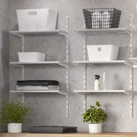 Kit de 2 Profilés de fixation murale avec 3 jeux de supports d'étagères Jagmet, longueur 380 mm, Blanc Kit de 2 Profilés de fixation murale avec 3 jeux de supports d'étagères Jagmet, longueur 380 mm, Blanc