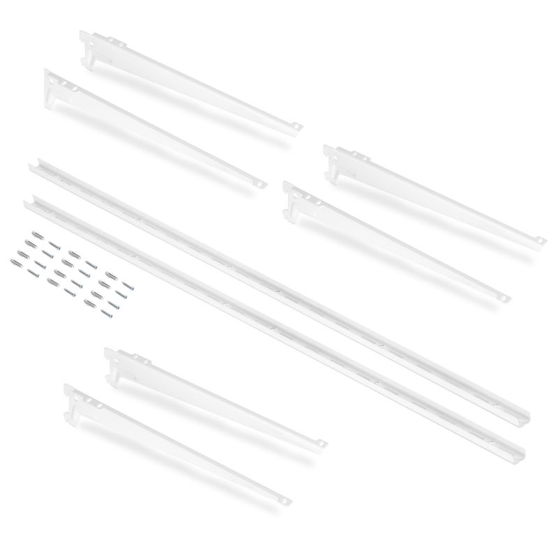 Kit de 2 Profilés de fixation murale avec 3 jeux de supports d'étagères Jagmet, longueur 380 mm, Blanc