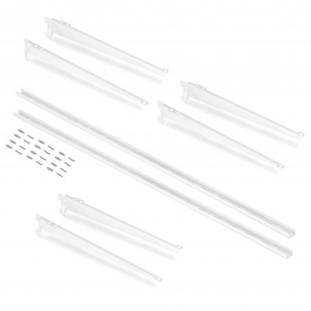 Kit de 2 Profilés de fixation murale avec 3 jeux de supports d'étagères Jagmet, longueur 380 mm, Blanc Kit de 2 Profilés de fixation murale avec 3 jeux de supports d'étagères Jagmet, longueur 380 mm, Blanc