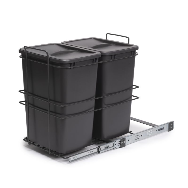 Poubelle de tri Recycle, 2 bacs de 35 L, fixation au sol et extraction manuelle, Gris anthracite