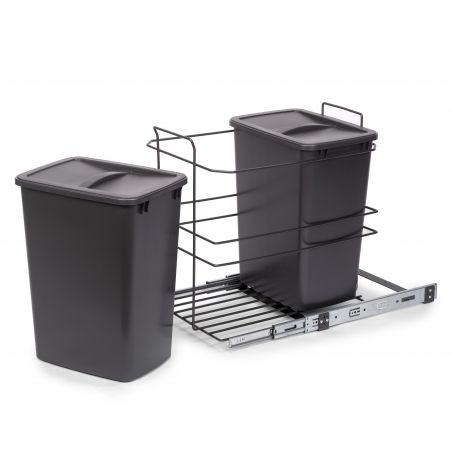 Poubelle de tri Recycle, 2 bacs de 35 L, fixation au sol et extraction manuelle, Gris anthracite