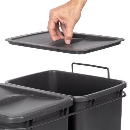 Poubelle de tri Recycle, 2 bacs de 35 L, fixation au sol et extraction manuelle, Gris anthracite