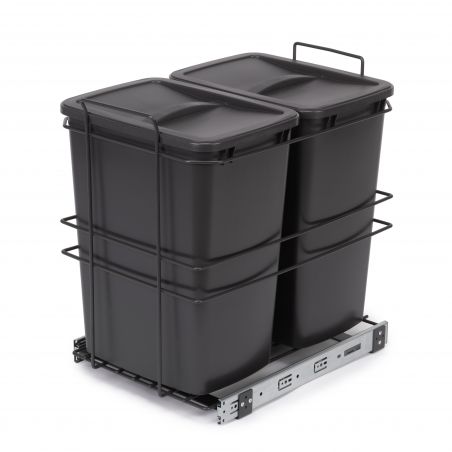 Poubelle de tri Recycle, 2 bacs de 35 L, fixation au sol et extraction manuelle, Gris anthracite