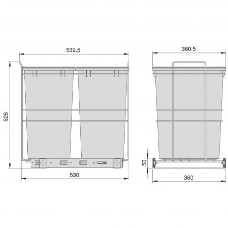 Poubelle de tri Recycle, 2 bacs de 35 L, fixation au sol et extraction manuelle, Gris anthracite