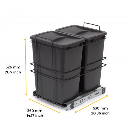 Poubelle de tri Recycle, 2 bacs de 35 L, fixation au sol et extraction manuelle, Gris anthracite