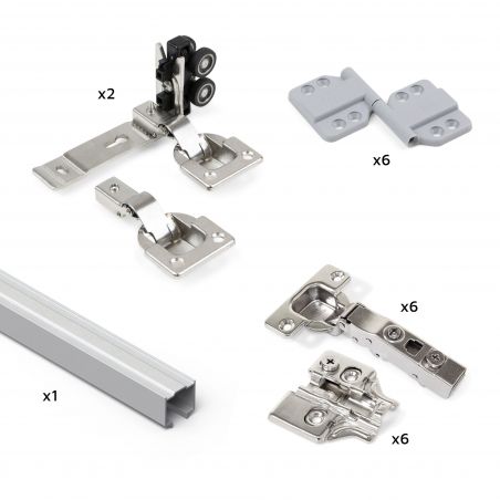 Kit de quincaillerie Twofold pour 2 portes pliantes coulissantes, Sans guide, Anodisé mat Kit de quincaillerie Twofold pour 2 portes pliantes coulissantes, Sans guide, Anodisé mat
