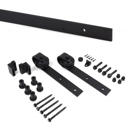 Kit de quincaillerie pour porte coulissante suspendue en bois sans fermeture souple, porte non incluse, Noir Kit de quincaillerie pour porte coulissante suspendue en bois sans fermeture souple, porte non incluse, Noir