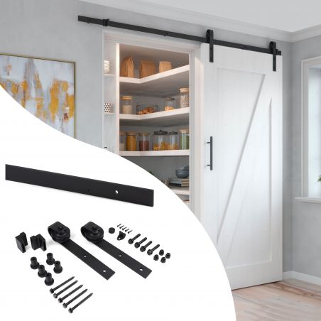 Kit de quincaillerie pour porte coulissante suspendue en bois sans fermeture souple, porte non incluse, Noir Kit de quincaillerie pour porte coulissante suspendue en bois sans fermeture souple, porte non incluse, Noir