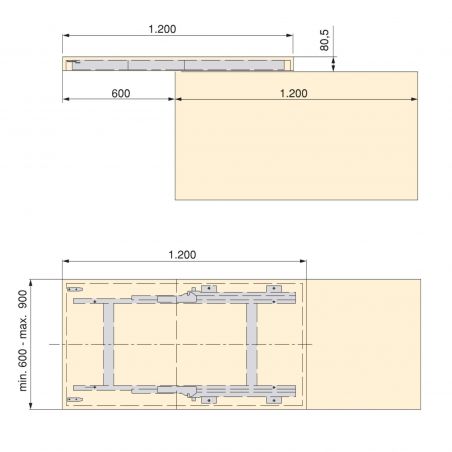 Coulisses pour table coulissante, modèle Twice Top, Anodisé mat Coulisses pour table coulissante, modèle Twice Top, Anodisé mat