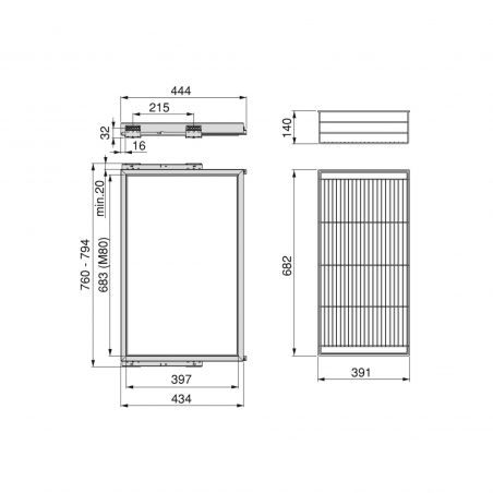 Kit panier à fils sur coulisses pour caisson de 800 mm, Gris Kit panier à fils sur coulisses pour caisson de 800 mm, Gris
