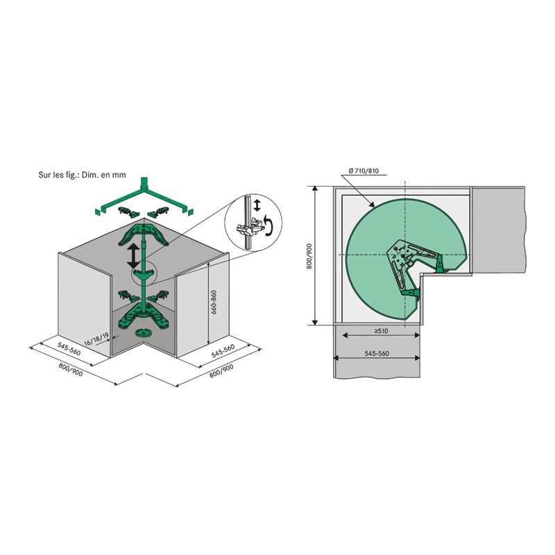2 Plateaux 3/4 rond Arena Style Anthracite pour ferrure Revo 90 sur caisson de 900 mm