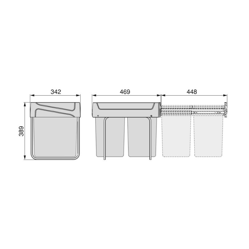 Poubelle de recyclage, 2 bacs de 20 L, fixation au sol et extraction manuelle, Gris anthracite