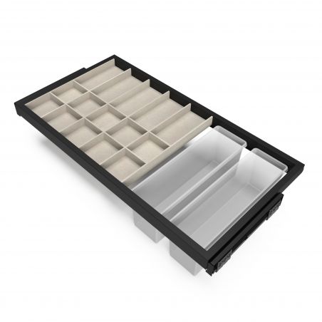 Kit organisateur de tiroir, plateau auxiliaire et cadre coulissant soft close pour armoires, pour caisson de 900mm, Noir Kit organisateur de tiroir, plateau auxiliaire et cadre coulissant soft close pour armoires, pour caisson de 900mm, Noir