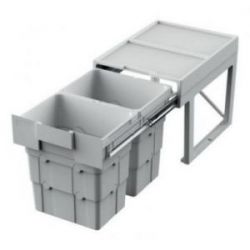 Poubelle coulissante 2 bacs - Présentation : gris (RAL7040) - Contenance (litres) : 16 + 16