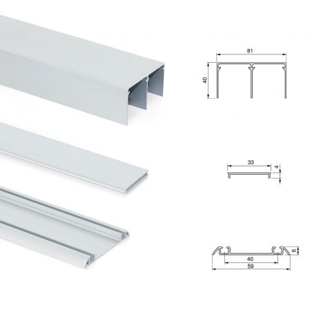 Kit pour Placard 2 portes coulissantes avec ouverture et fermeture amorties, panneaux épaisseur 18mm non inclus, Anodisé mat