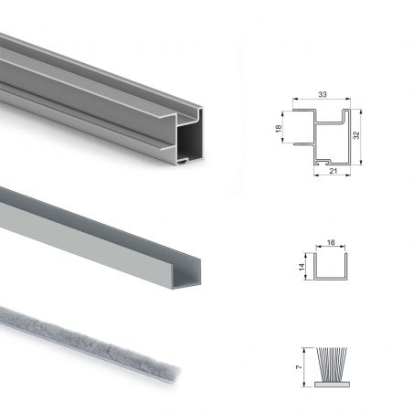 Kit pour Placard 2 portes coulissantes avec ouverture et fermeture amorties, panneaux épaisseur 18mm non inclus, Anodisé mat