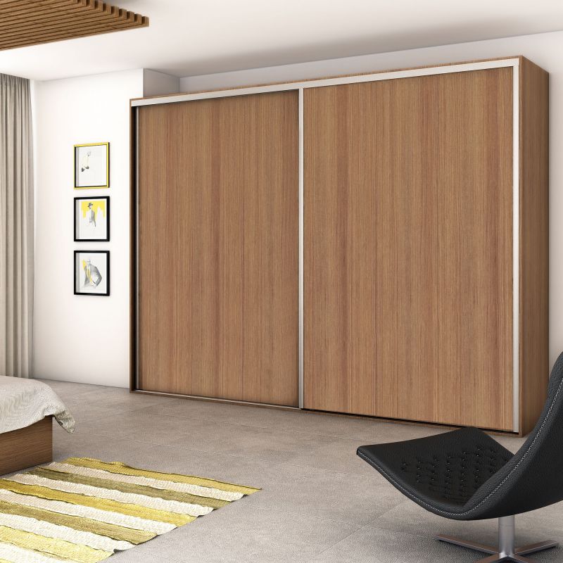 Kit pour Placard 2 portes coulissantes avec ouverture et fermeture amorties, panneaux épaisseur 18mm non inclus, Anodisé mat